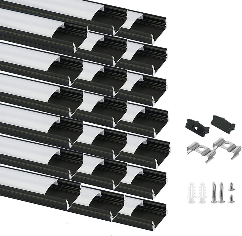 Besseto 20Pack 3.3Ft/1M Black LED Aluminum Channel,LED Strip Light Diffuser Aluminum Channel Profile Housing Track for Under Cabinet Counter and Stairs (Black-20Pack 3.3ft) - Image 1